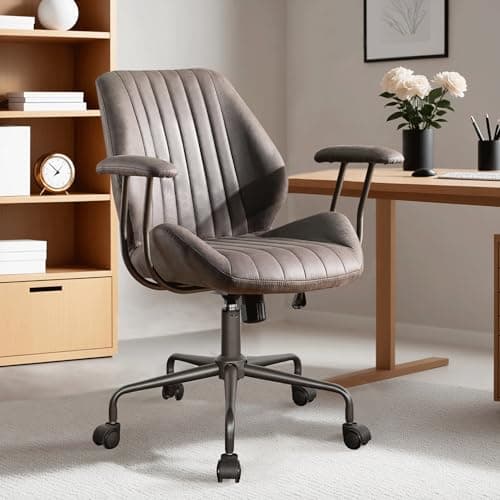 Ovios Mid-Century Modern Brown Suede Executive Chair with Thick Cushions and High Back