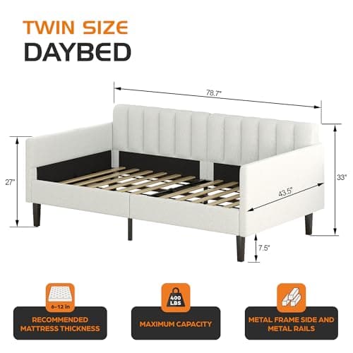 LifeSky White Tufted Boucle Daybed Twin Size Living Room