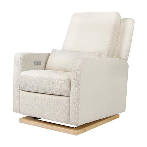 Babyletto Sigi Electronic Recliner and Glider in Ivory Boucle with Light Wood Base