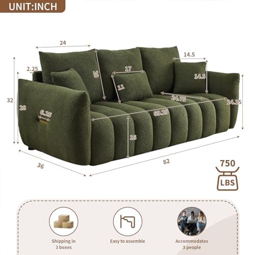 Antetek 82 Modern Teddy Cloud Sofa - Green