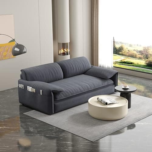 3-in-1 Queen Size Pull-Out Sofa Bed with Cloud Velvet Couch & Side Storage