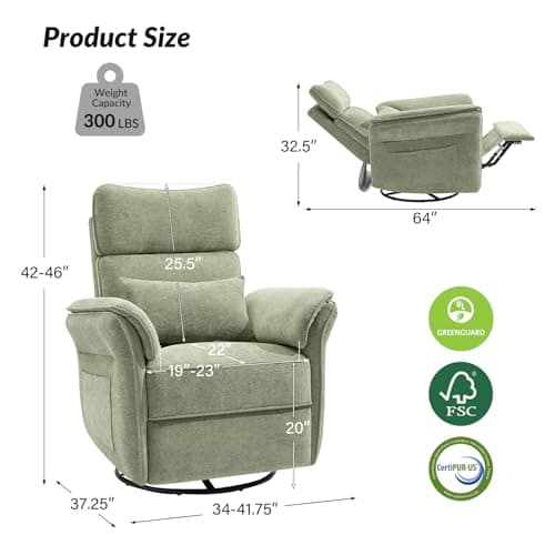 HULALAhome Mossy Green Nursery Glider Recliner with Storage