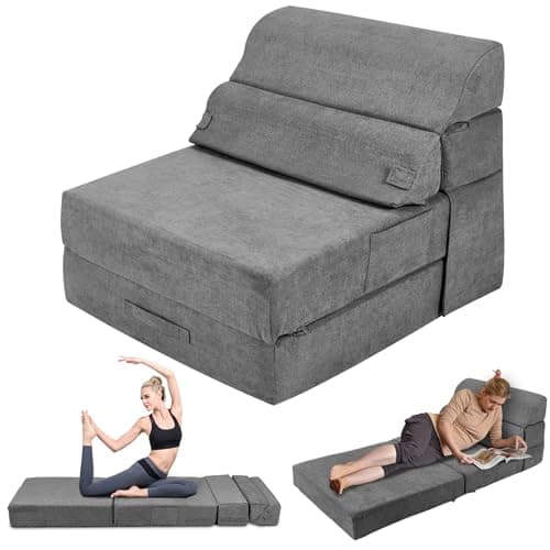 Grey Foldable Sofa Bed - Comfortable Living Room Sleeper Chair Couch