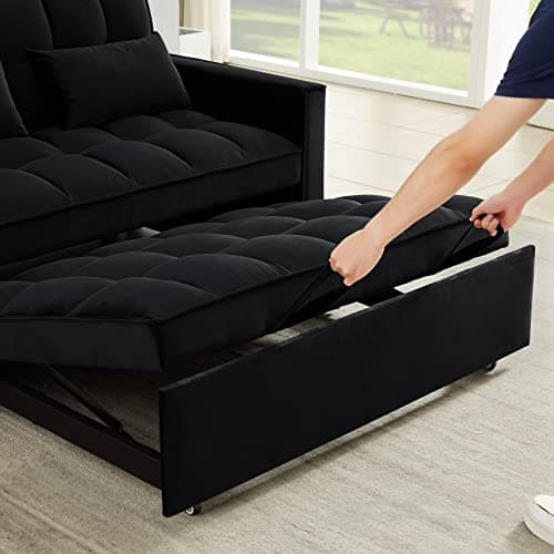 3-in-1 Pull-Out Sleeper Sofa Bed Convertible Loveseat Velvet Daybed