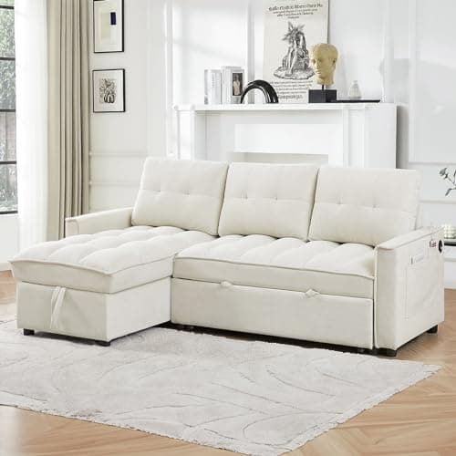 Reversible L-Shaped Sleeper Sofa Couch, Black with Storage & USB Ports