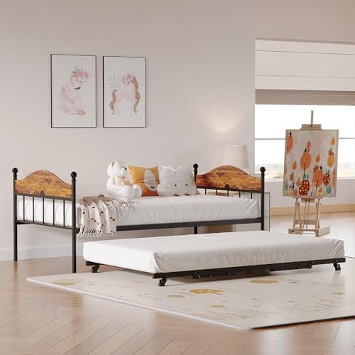 GAOMON Metal Twin Daybed with Pop Up Foldable Trundle, Perfect for Living Room and Guest Room
| GAOMON Daybed with Trundle and Heavy Duty Steel Slats Platform, Stylish Headboard for Bedroom
| GAOMON Metal Twin Foldable Daybed with Trundle, Ideal for