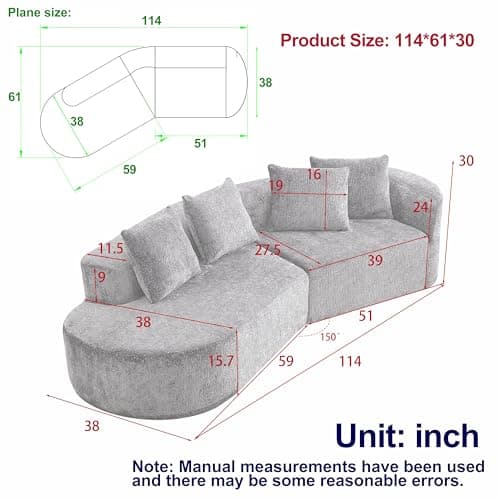 Oversized Curved Cloud Sofa, 114-Inch, Black & Modular for Living Room