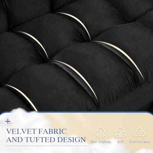 82-inch Black L-Shaped Velvet Tufted Sectional Sleeper Sofa
