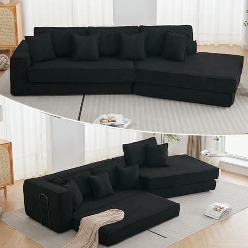 Antetek Gray Moduler Sectional Futon Sofa Bed with 3 Cushions & Pillows