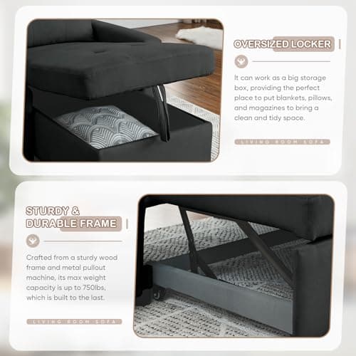 Reversible Sleeper Sectional Sofa with Pull-Out Bed for Small Living Rooms