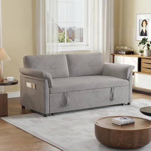 3-in-1 Chenille Convertible Sofa Bed with Pull-Out Bed, Grey