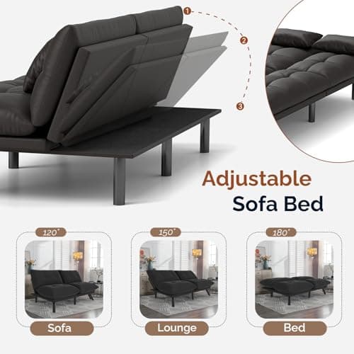 70 Inch Water-Resistant Light Black Futon Sofa Bed Couch