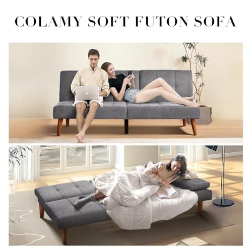 COLAMY Convertible Futon Sofa Bed - Light Grey with Cup Holders