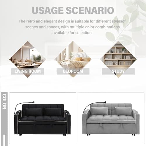 3-in-1 Velvet Convertible Sofa Bed with Adjustable Backrest, Gray