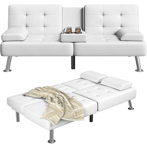 Furmax Adjustable Futon Couch Bed, PU Leather Black for Living Room