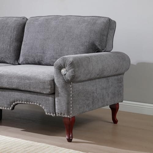 Antetek Grey 80-inch 3-Seater Couch with Crystal Tufting & Nailheads Trim