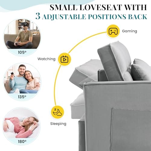Antetek 3-in-1 Modern Velvet Sleeper Sofa Bed with Reclining Backrest and Pillows - Grey