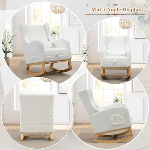 Ivory Comfortable Rocking Chair with Foot Rest for Nursery and Relaxing