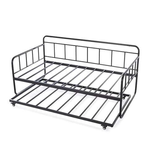 Amazon Basics Twin Daybed and Trundle Bed Frame Set, Easy Assembly, Space Saving, Suitable for Small Apartments, Strong Steel Slat Support, Black, 77.3 x 40 x 35.4 in  
Amazon Basics Twin Daybed and Trundle Bed Frame Set, Easy Assembly, Durable Const