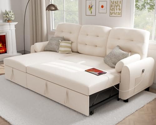 87 Sleeper Sectional Sofa Bed with Storage Chaise - Dark Grey Linen Fabric