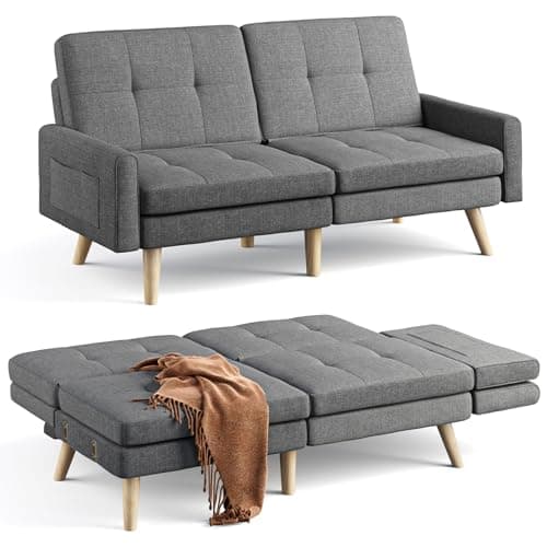Gizoon Dark Grey 70.9" Futon Sofa Bed with Adjustable Backrest