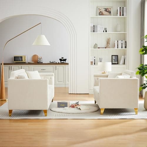 Modern Comfortable 2 Piece Sofa and Loveseat Set with Chenille Fabric and Thick Cushions, Beige
