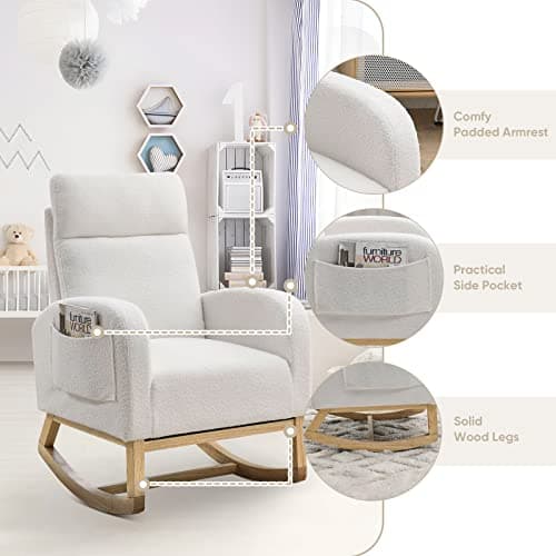 Modern White Fabric Nursery Rocking Glider Chair