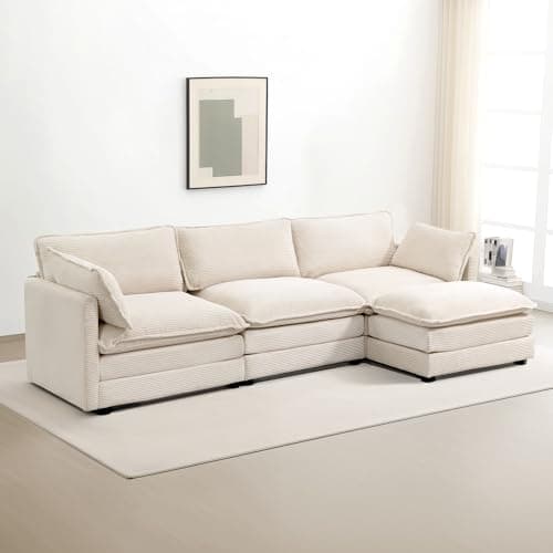 ROWHY Beige Oversized Modular Sectional with Movable Ottoman, 4 Seat L-Shaped Sofa Set