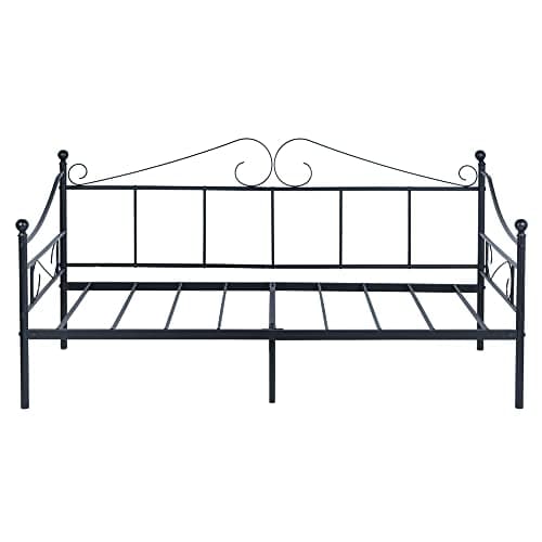 Black Metal Twin Daybed Frame with Headboard, Mattress Support for Living Room Sofa Bed