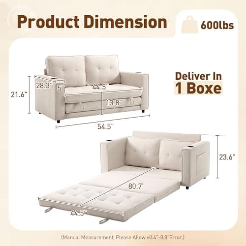 Beige Foldable Sleeper Sofa Bed - Multi-Functional Floor Couch for Small Spaces