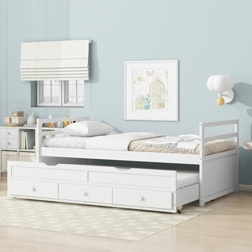 Twin Daybed with Headboard & Footboard, Storage Drawers, Pull-Out Trundle, White