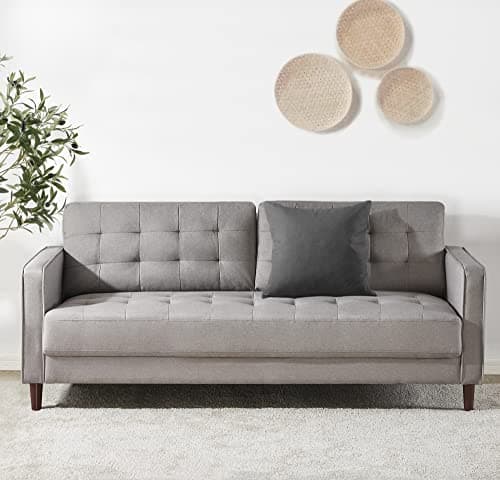 Zinus Benton Stone Grey Grid Tufted Sofa Couch, Easy Assembly