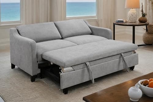 Grey 69'' Queen Size Sleeper Sofa with Adjustable Backrest