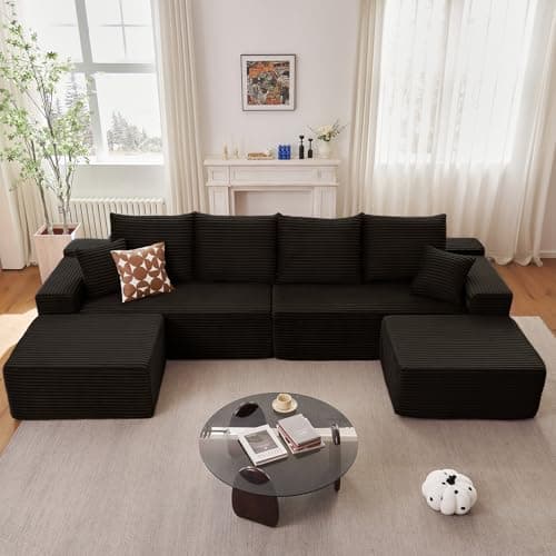 107" Grey Left-Facing Modular U-Shaped Couch with Chaise, No Assembly Required