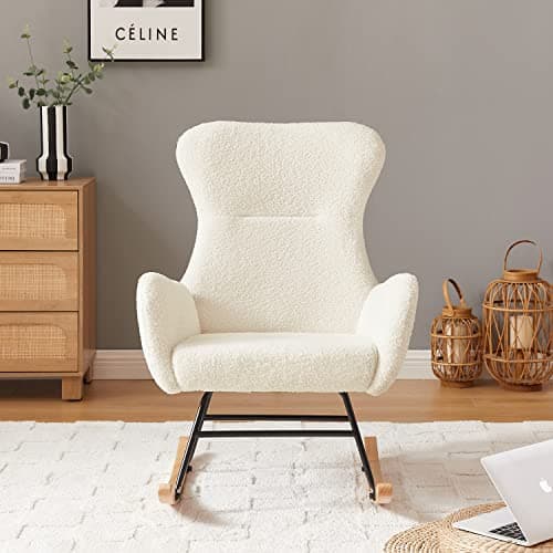 Cream White Teddy Fabric Nursery Glider Rocker for Living Room/Bedroom/Nursery