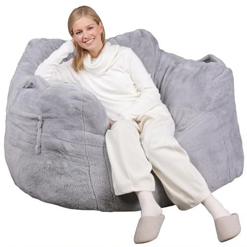 WLIVE Giant Bean Bag Chair with Armrests, Grey