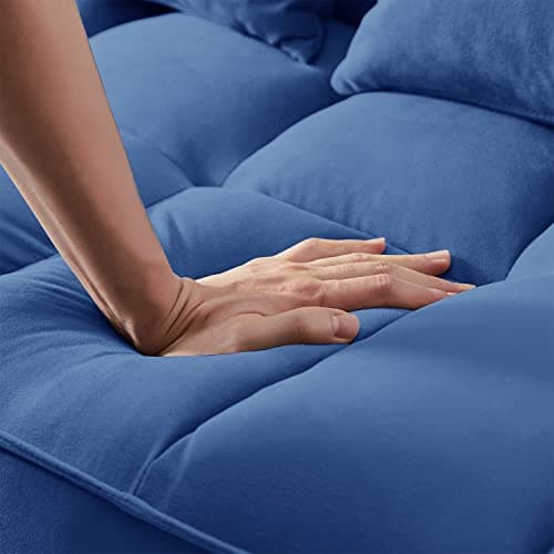 Antetek 3 in 1 Convertible Sleeper Sofa Bed, Blue Velvet Loveseat Futon Couch