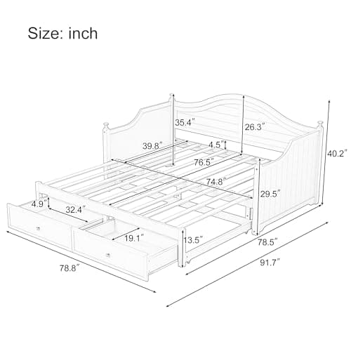 Merax Twin Size Extendable Wood Daybed with Storage, White