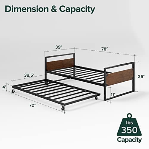 ZINUS Suzanne Bamboo Metal Daybed with Trundle, Steel Slat Support, Easy Assembly, Twin
