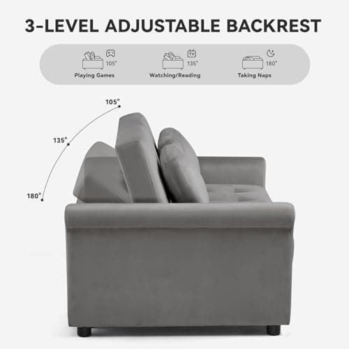 COMHOMA 3-in-1 Convertible Sofa Bed, 55" Sleeper Loveseat (Grey)