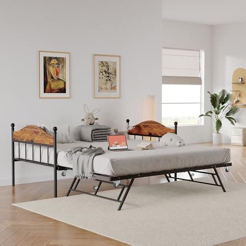 GAOMON Metal Twin Daybed with Pop Up Foldable Trundle, Perfect for Living Room and Guest Room
| GAOMON Daybed with Trundle and Heavy Duty Steel Slats Platform, Stylish Headboard for Bedroom
| GAOMON Metal Twin Foldable Daybed with Trundle, Ideal for