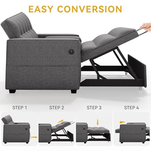DWVO Dark Grey 3-in-1 Sleeper Sofa Bed with Reclining Backrest & Storage – Living Room Furniture
