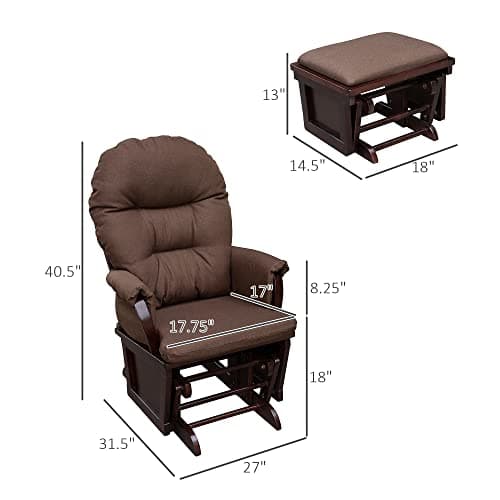 HOMCOM Brown Glider Rocking Chair with Ottoman and Padded Seat