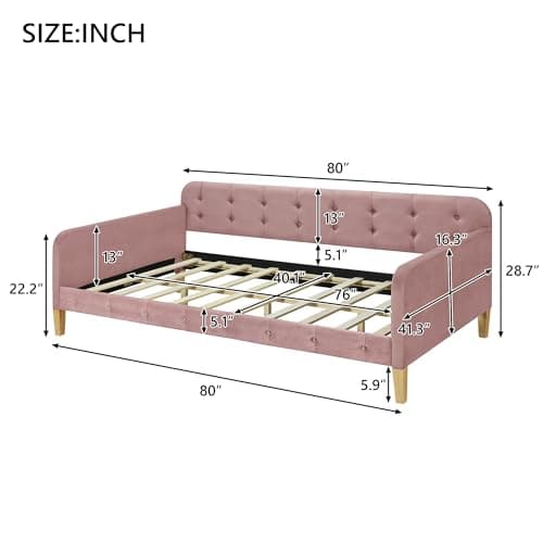 Upholstered Button-Tufted Twin Daybed with Wood Slat Support, Pink