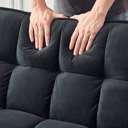 Black Velvet Futon Sofa Bed with Adjustable Backrest and Storage (Living/Bedroom)