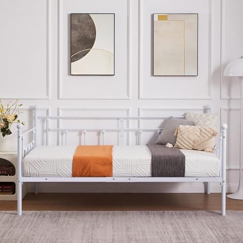 VECELO Metal Platform Bed Frame, Twin Size with Headboard, Heavy-Duty Steel Support for Bedroom and Guest Room, Easy Assembly, White
| VECELO Daybed Mattress Foundation, Twin Size with Headboard, Heavy-Duty Steel Slat Support, Perfect for Bedroom or