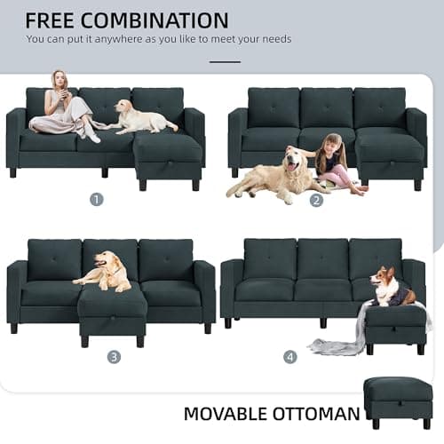 Shintenchi 79 Inch L-Shaped Sectional Sofa, Dark Grey, Living Room Essential