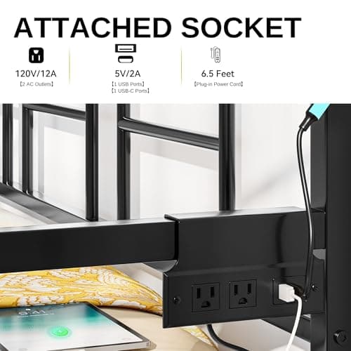 DWVO Height Adjustable RGB LED Daybed with Charging Station, Black