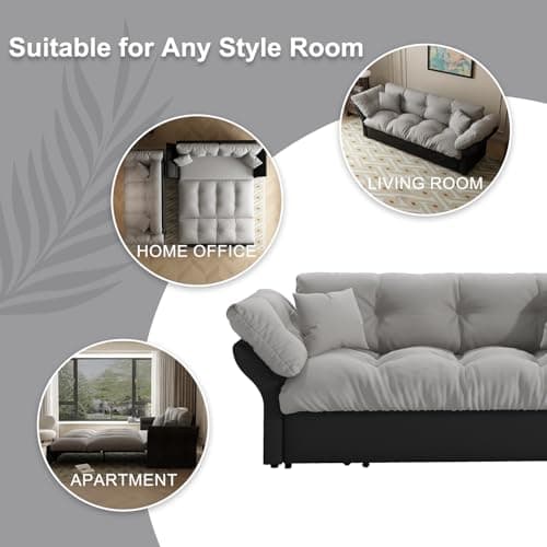Luxury Grey 74.8" Pull Out Sofa Bed Velvet Couch (RV, Living Room)