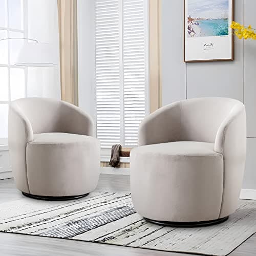 Antetek 2-Unit Small Club Swivel Barrel Chair, Blue Velvet Leisure Accent Sofa